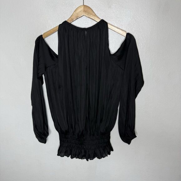 Reset By Jane Cold Shoulder Long Sleeve Black Top Smocked Women’s Large - Picture 4 of 10